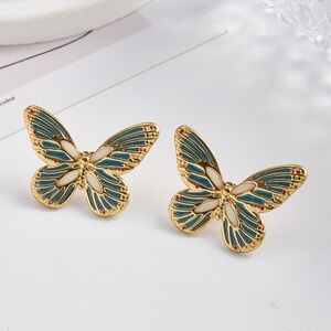Elegant Gold and Green Butterfly Earrings